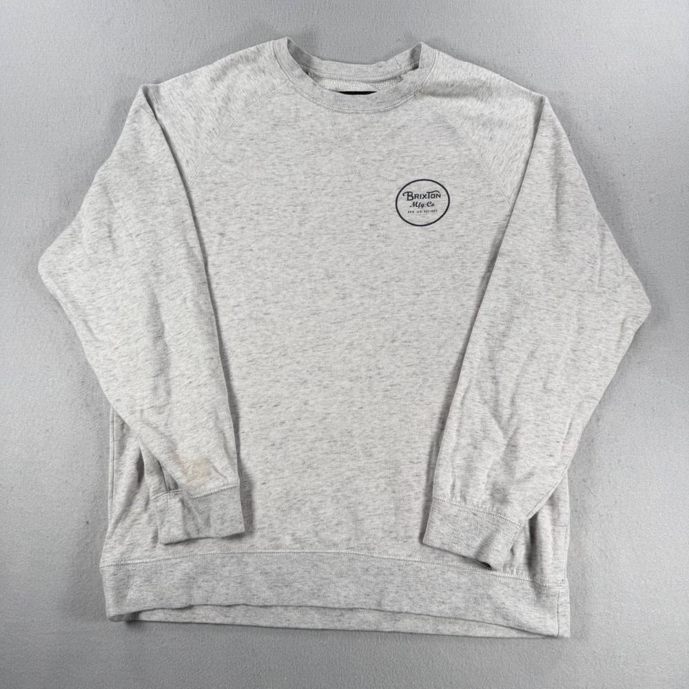 VTG Brixton Mfg Co Mens XL Gray Raglan Crewneck Sweatshirt Fleece Graphic Logo